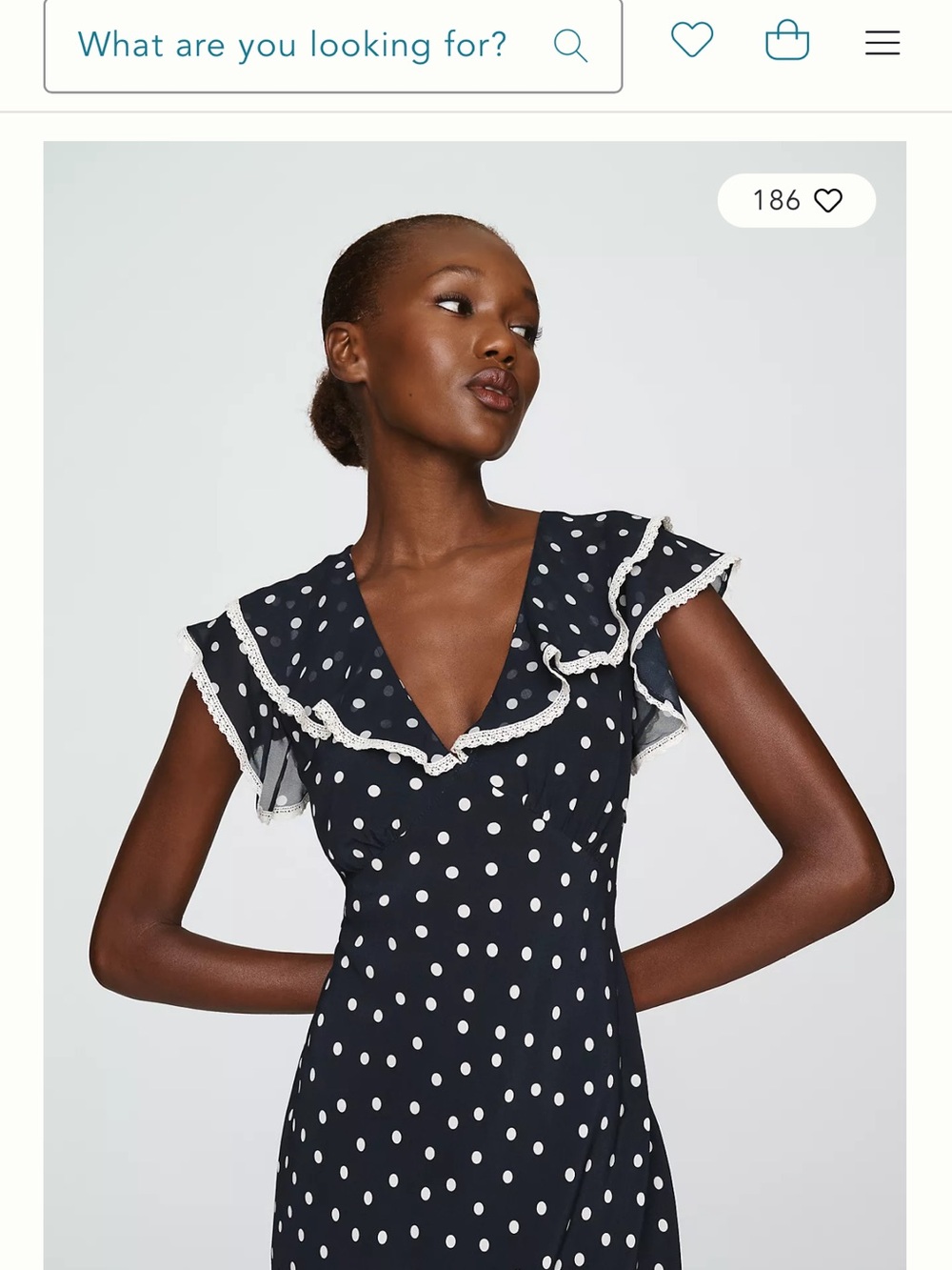 Navy Polka Dot Midi Dress with Contrast Ruffle
